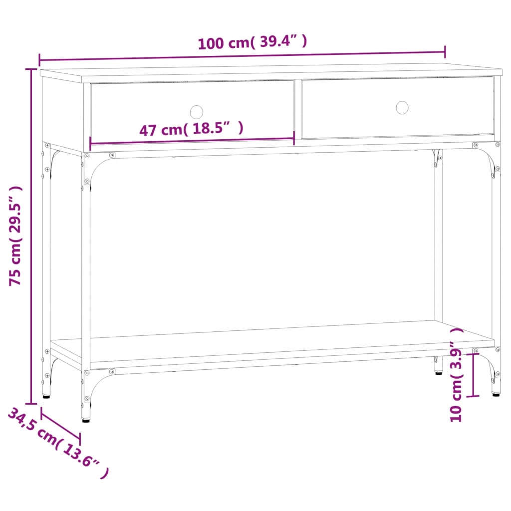 konsolbord 100x34,5x75 cm konstrueret træ grå sonoma-eg