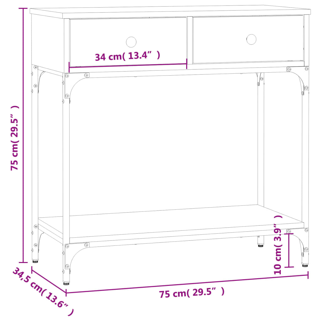 konsolbord 75x34,5x75 cm konstrueret træ røget egetræsfarve