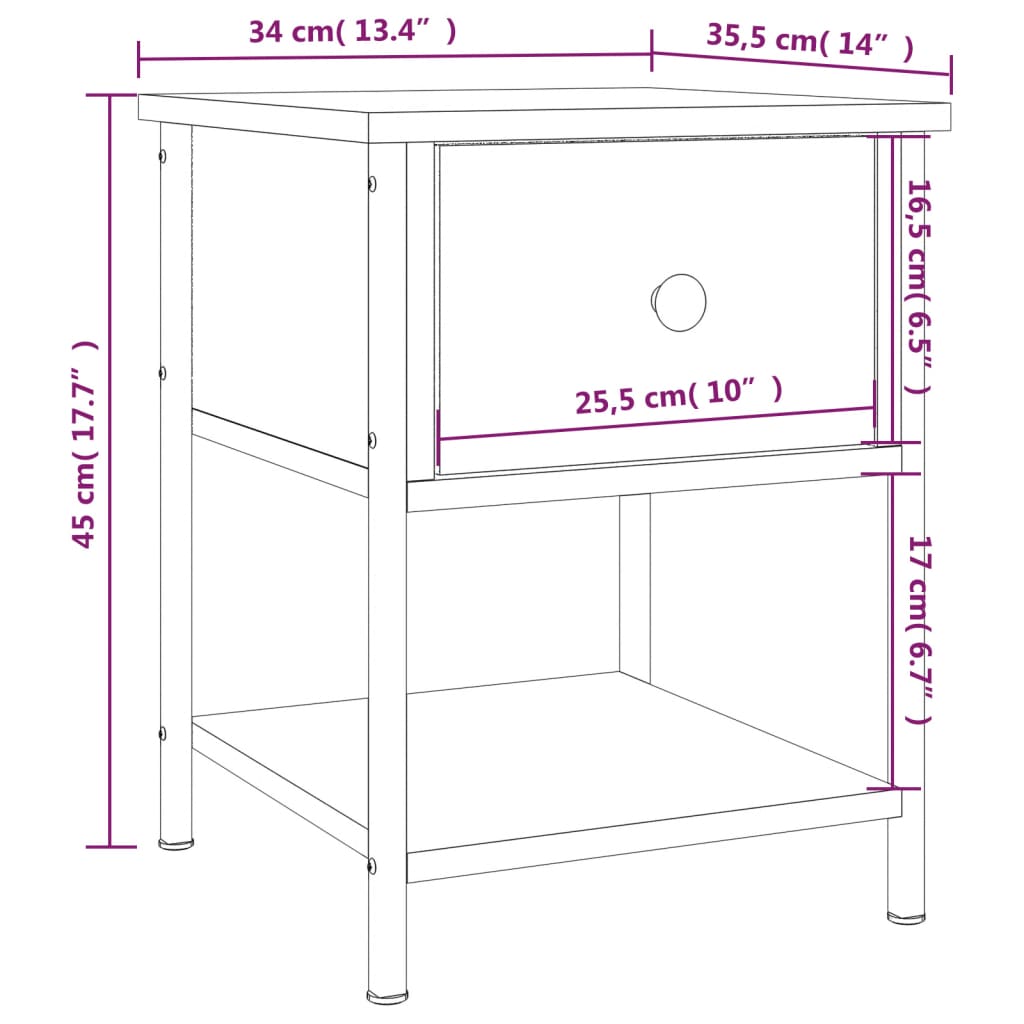 sengebord 34x35,5x45 cm konstrueret træ sonoma-eg