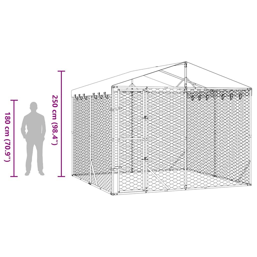 udendørs hundegård med tag 3x3x2,5 m galvaniseret stål sølv