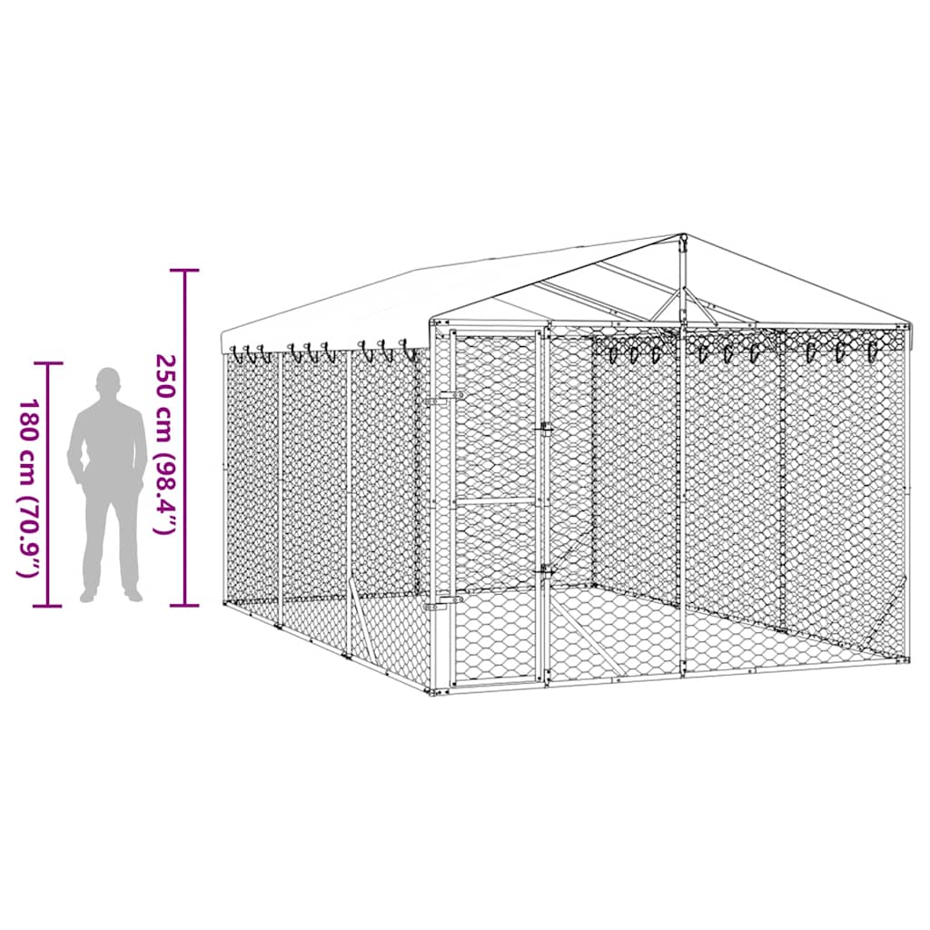 udendørs hundegård med tag 3x4,5x2,5 m galvaniseret stål sølv