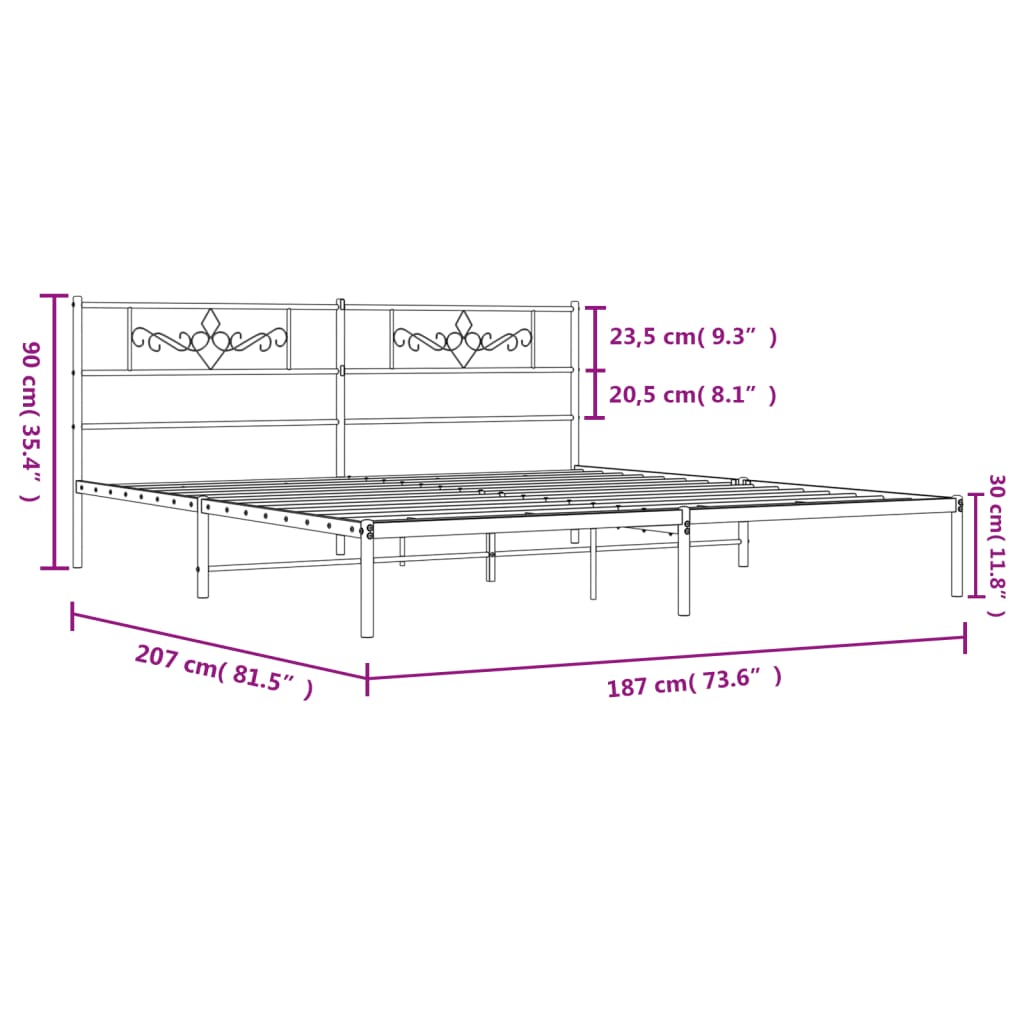 sengeramme med sengegavl 180x200 cm metal sort