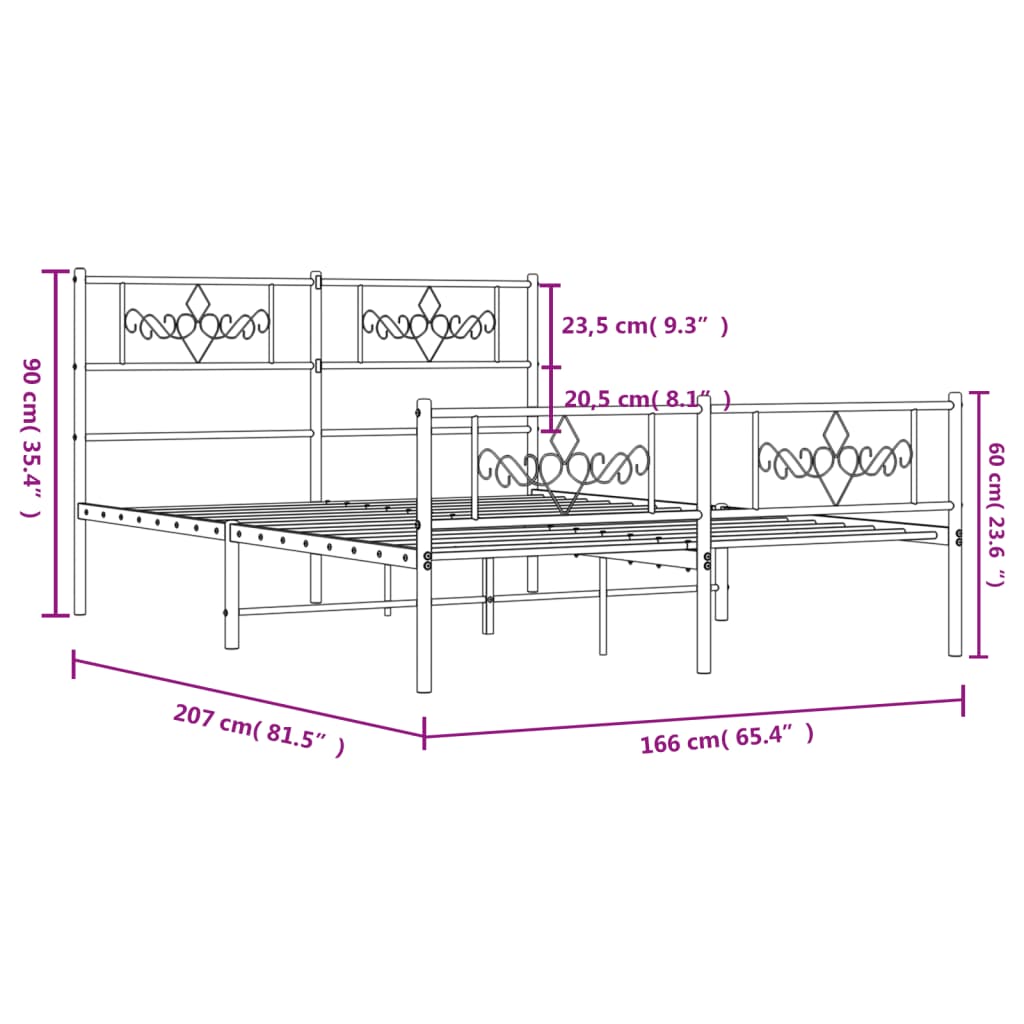 sengeramme uden madras med fodgærde 160x200 cm sort