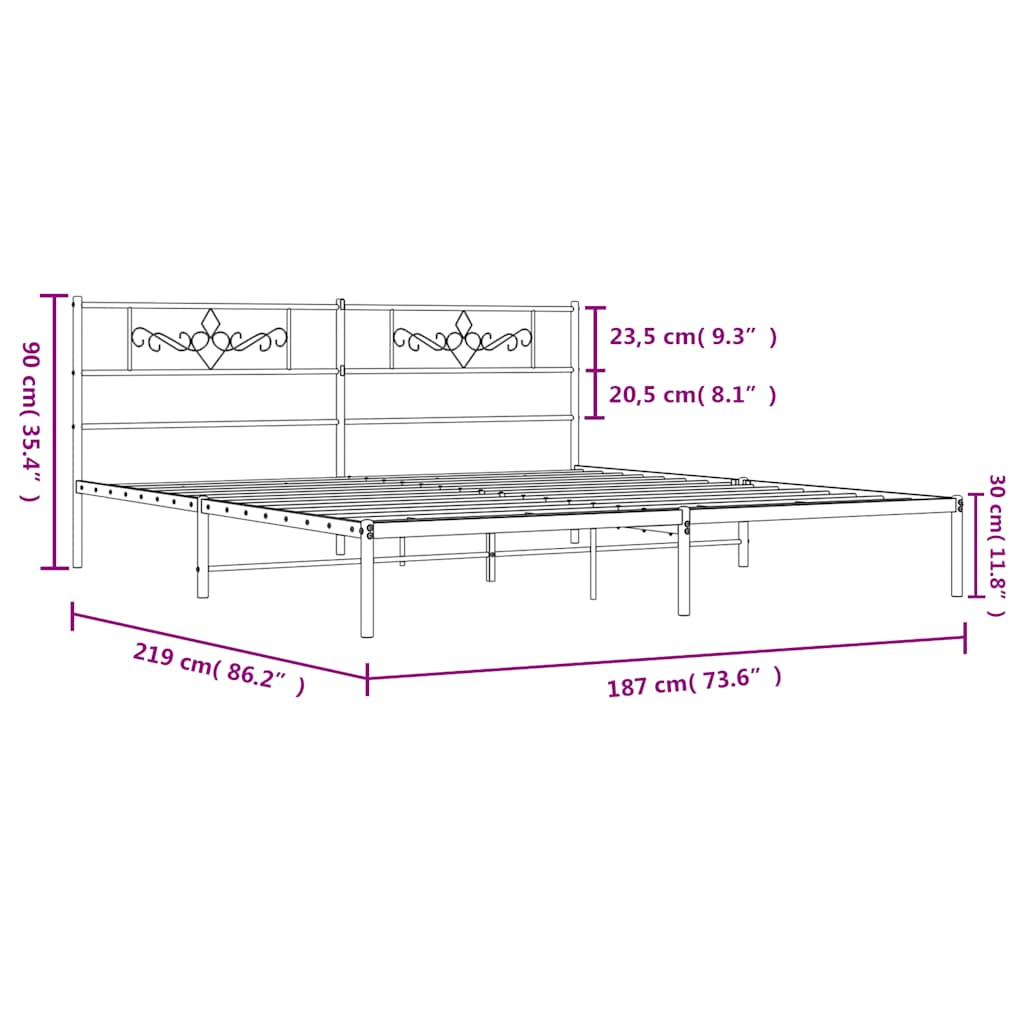 sengeramme med sengegavl 183x213 cm metal hvid