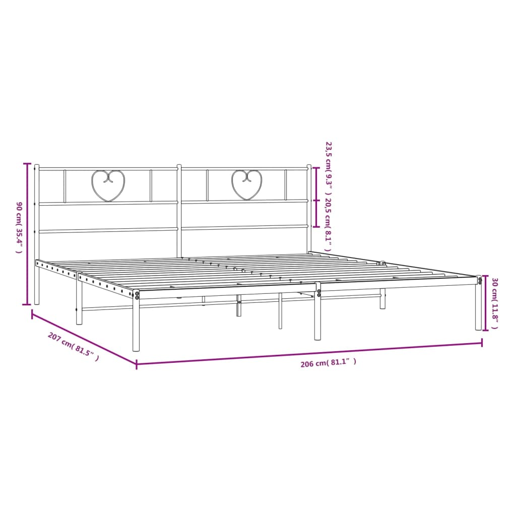sengeramme med sengegavl 200x200 cm metal sort