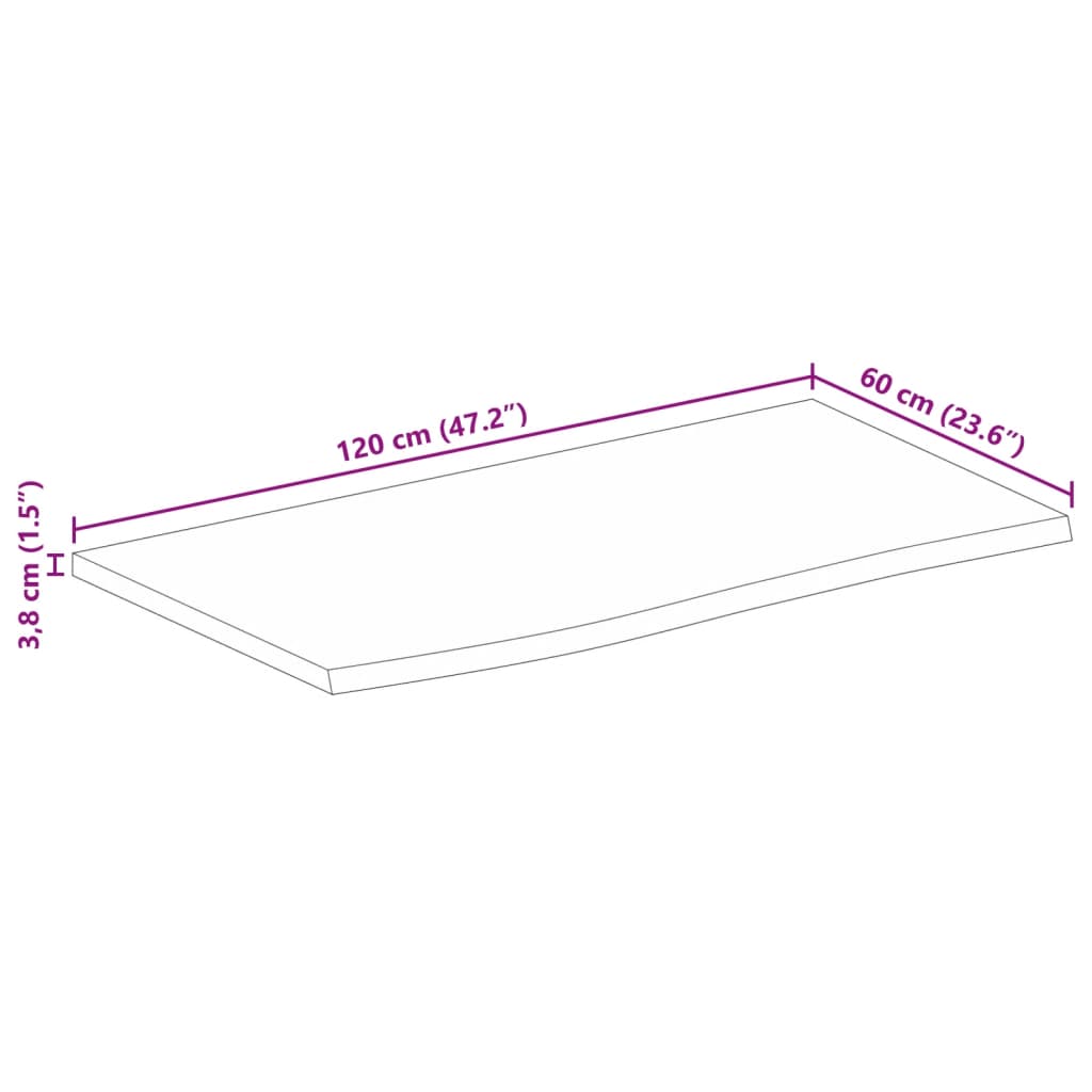 bordplade 120x60x3,8 cm naturlig kant massivt ru mangotræ