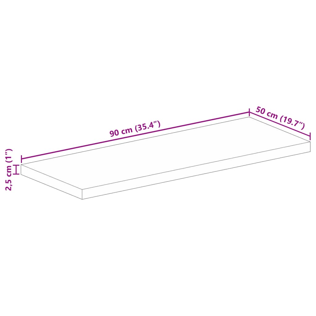 bordplade 90x50x2,5 cm rektangulær massivt ru mangotræ