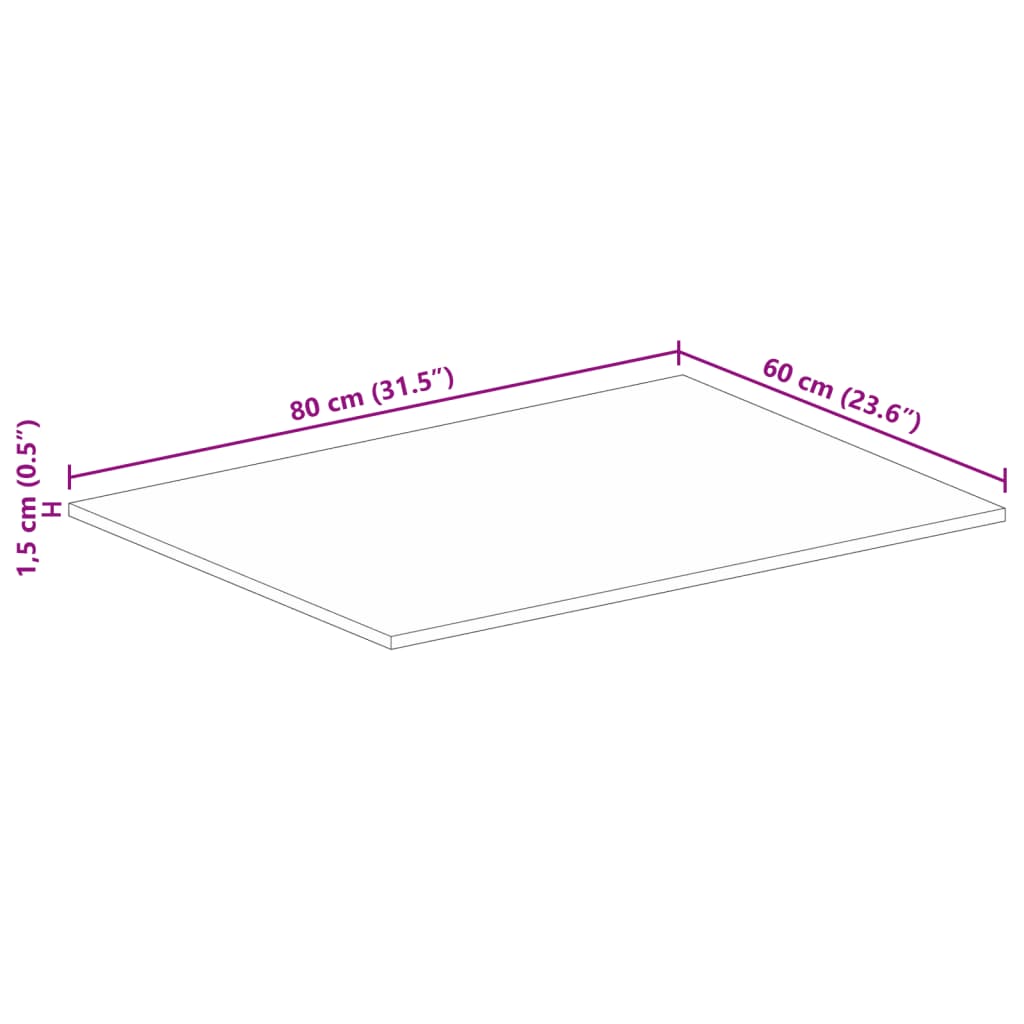 bordplade 80x60x1,5 cm rektangulær massivt ru mangotræ