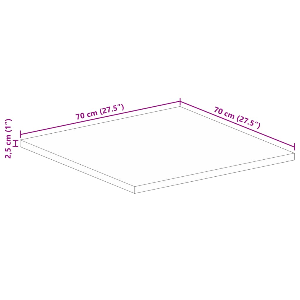 bordplade 70x70x2,5 cm firkantet massivt ru mangotræ