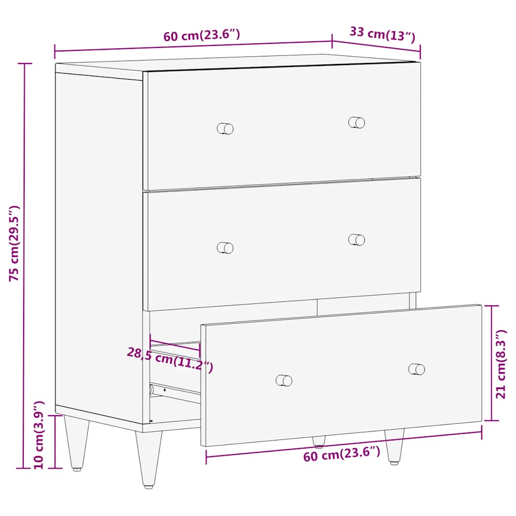 skab 60x33x75 cm massivt mangotræ
