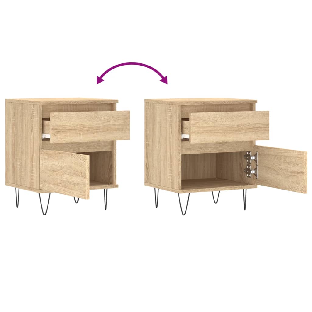 sengeborde 2 stk. 40x35x50 cm konstrueret træ sonoma-eg