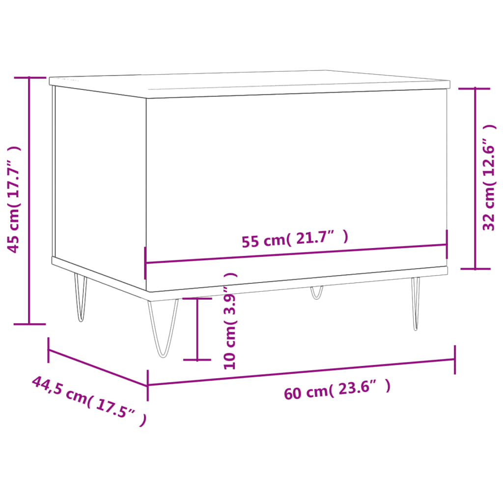 sofabord 60x44,5x45 cm konstrueret træ hvid