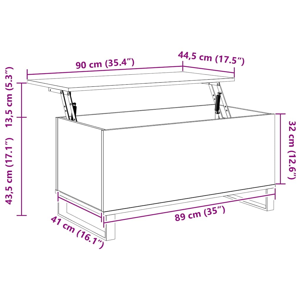 sofabord 90x44,5x45 cm konstrueret træ betongrå