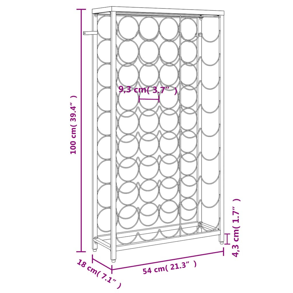vinreol til 45 flasker 54x18x100 cm smedejern sort