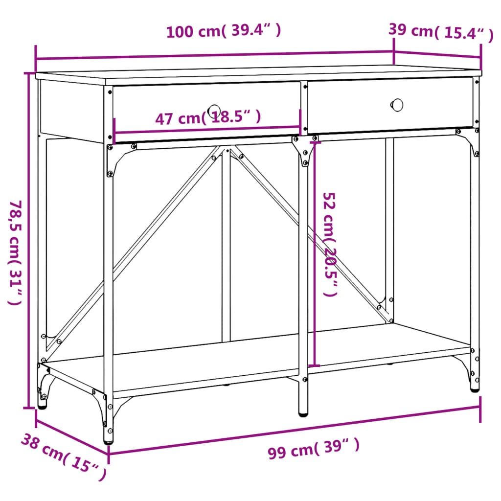 konsolbord 100x39x78,5 cm konstrueret træ grå sonoma-eg