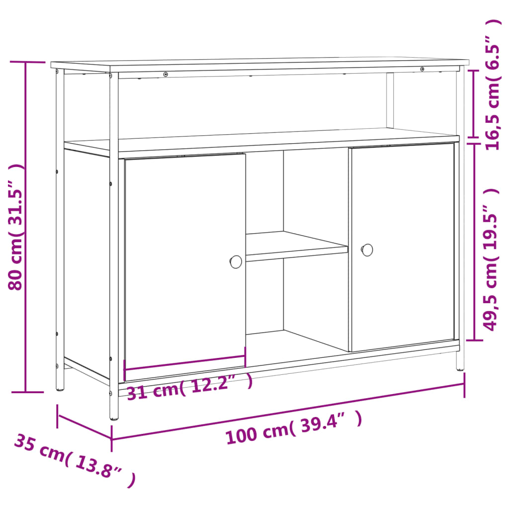 skænk 100x35x80 cm konstrueret træ røget egetræsfarve
