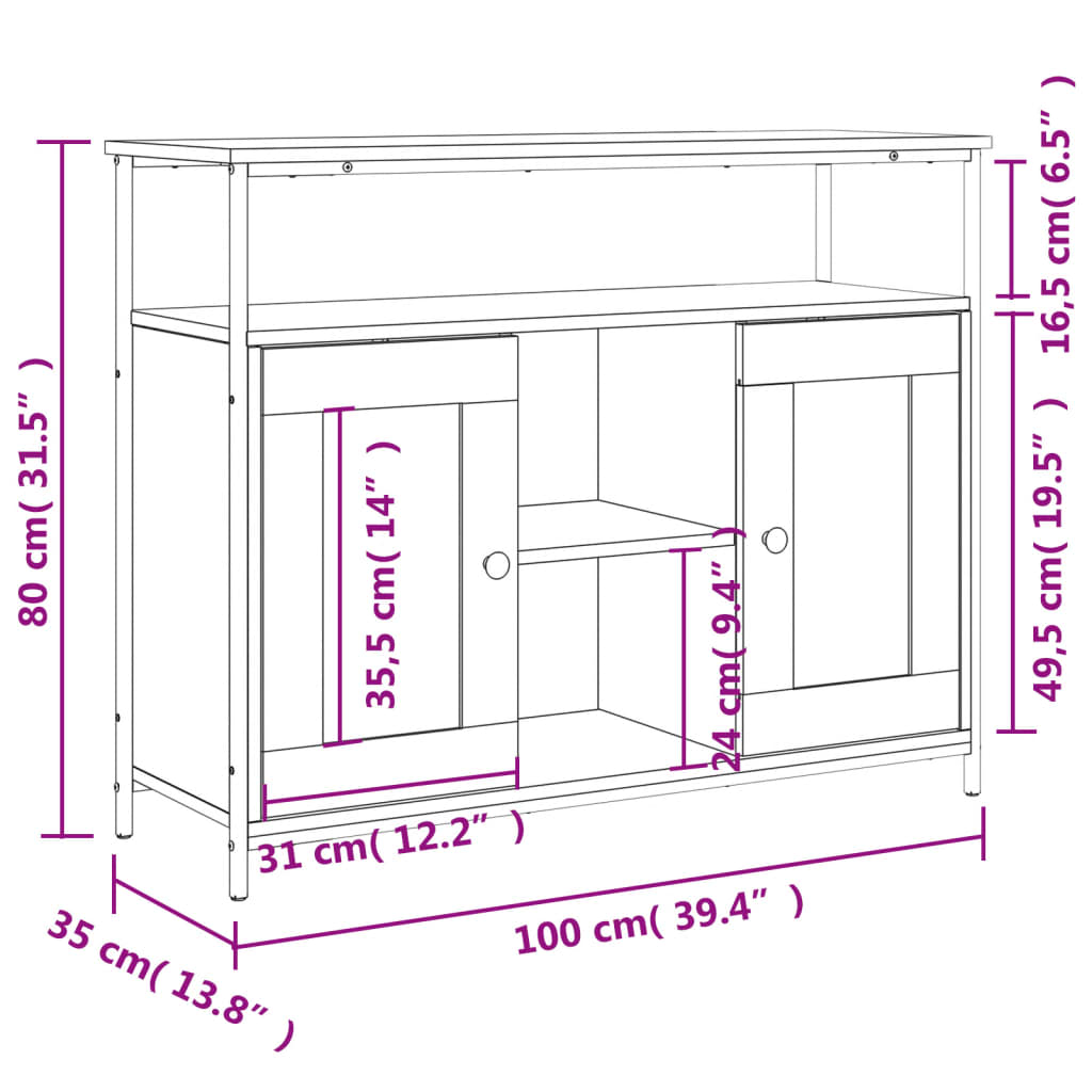 skænk 100x35x80 cm konstrueret træ sonoma-eg