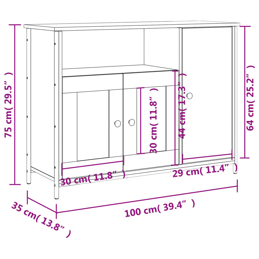 skænk 100x35x75 cm konstrueret træ sonoma-eg