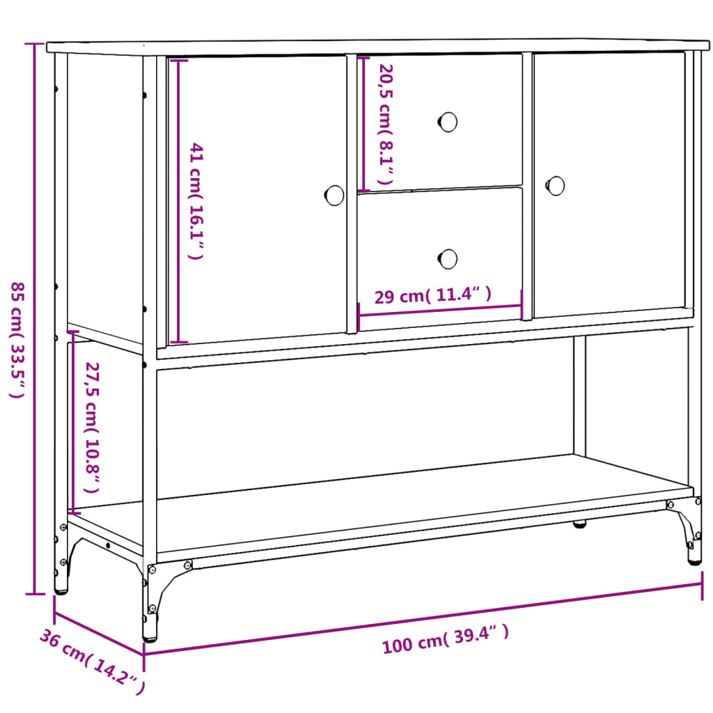 skænk 100x36x85 cm konstrueret træ røget egetræsfarve