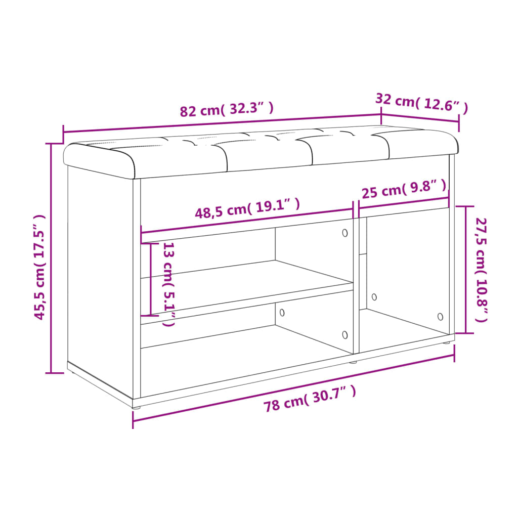 skobænk 82x32x45,5 cm konstrueret træ grå sonoma-eg