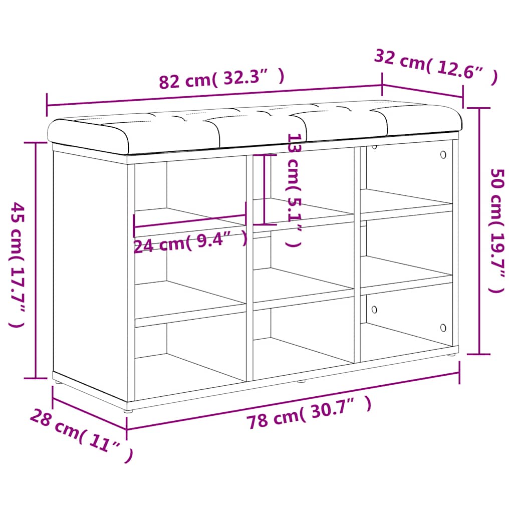 skobænk 82x32x50 cm konstrueret træ sort