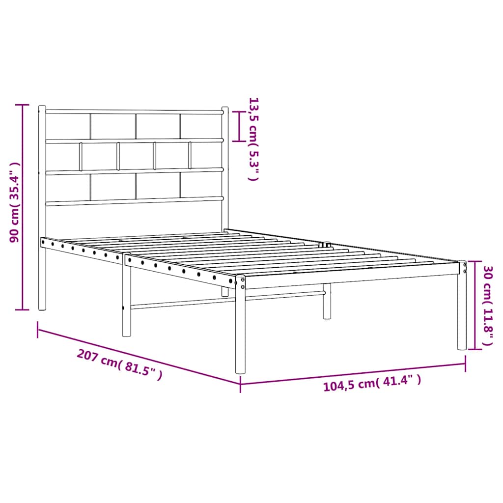 sengeramme med sengegavl 100x200 cm metal sort