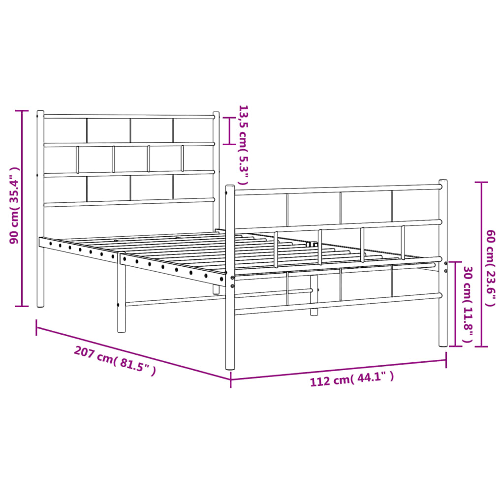 sengeramme med sengegavl og fodgærde 107x203 cm metal hvid