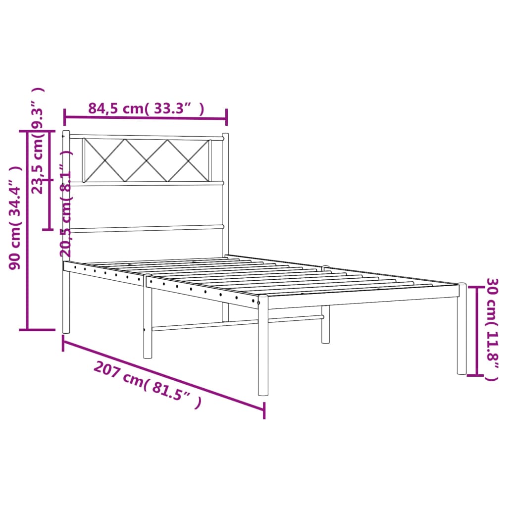 sengeramme med sengegavl 80x200 cm metal sort