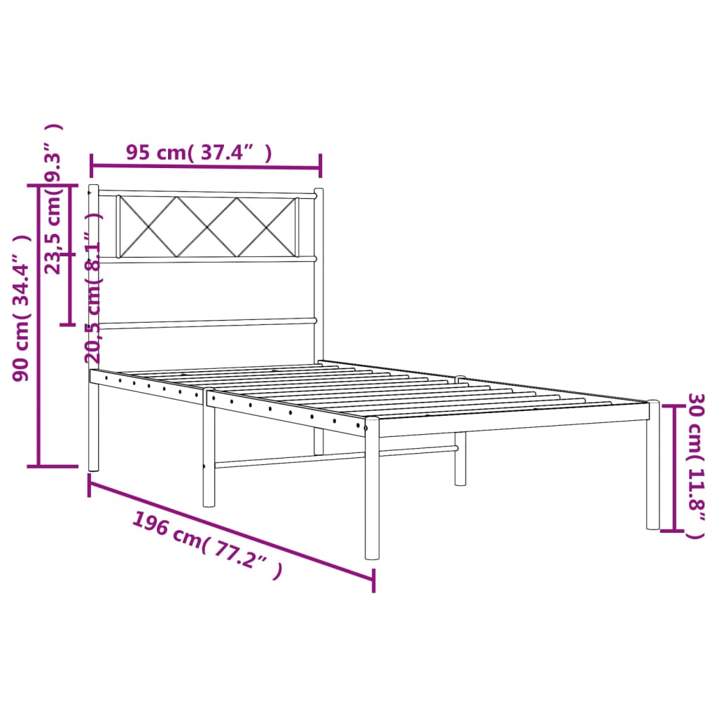 sengeramme med sengegavl 90x190 cm metal hvid