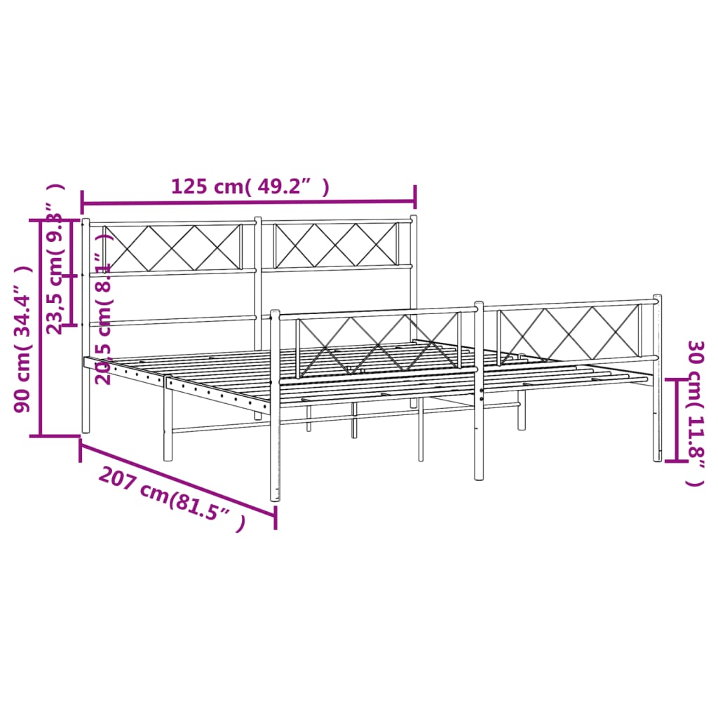 sengeramme med sengegavl og fodgærde 120x200 cm metal hvid