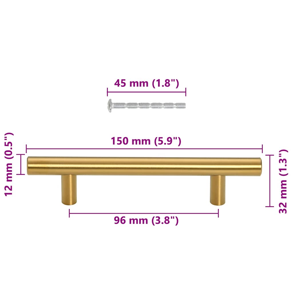 skabshåndtag 10 stk. 96 mm rustfrit stål guldfarvet