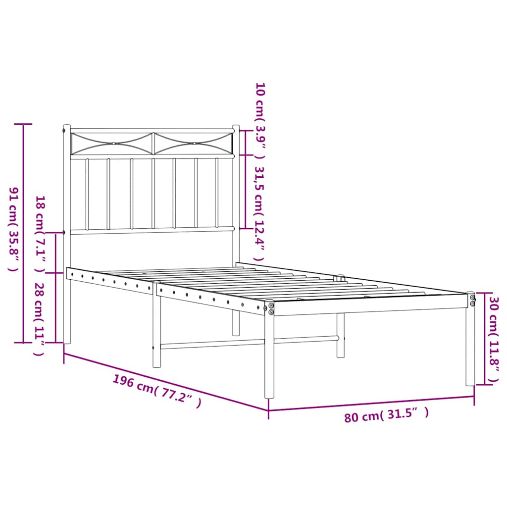 sengeramme med sengegavl 75x190 cm metal sort