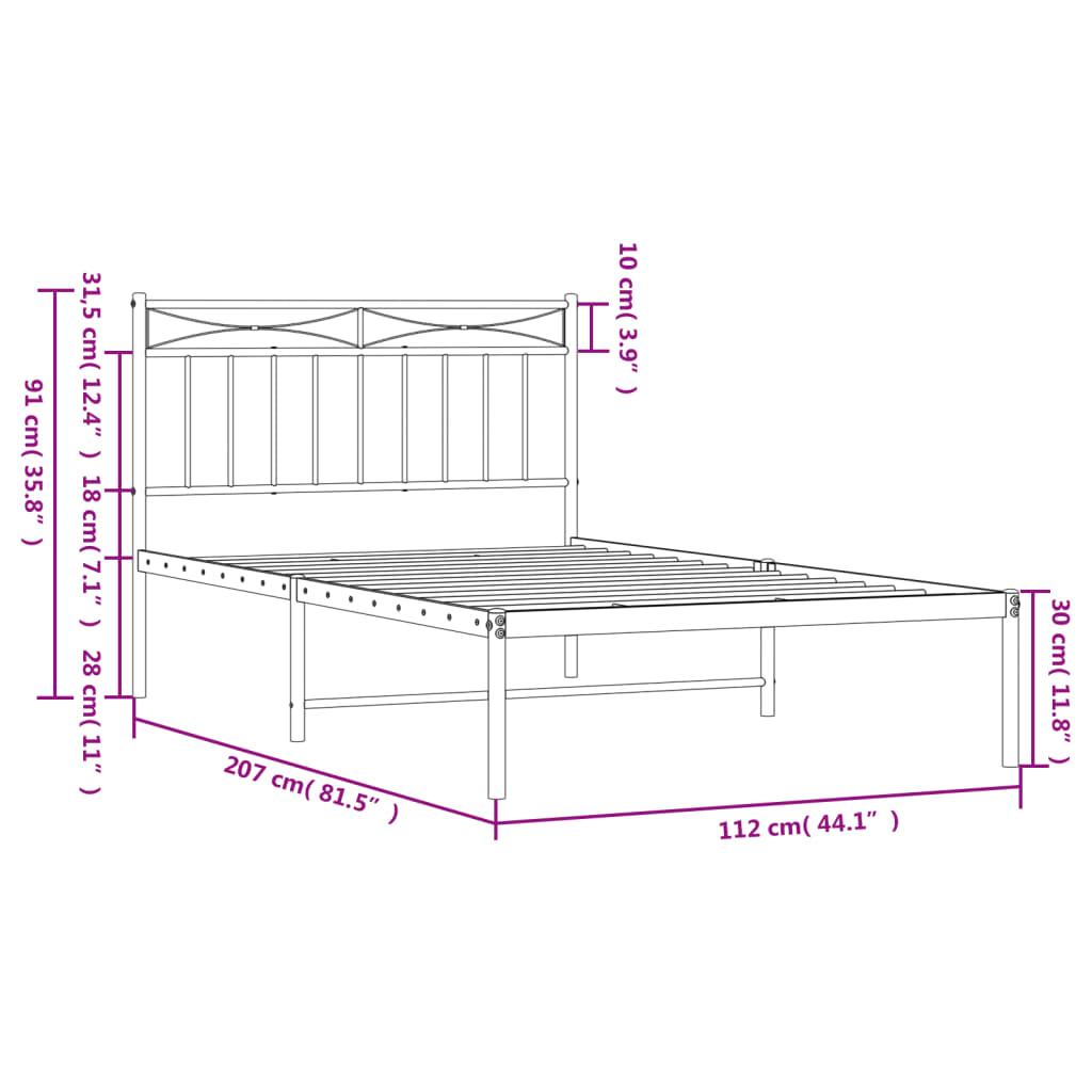 sengeramme med sengegavl 107x203 cm metal hvid