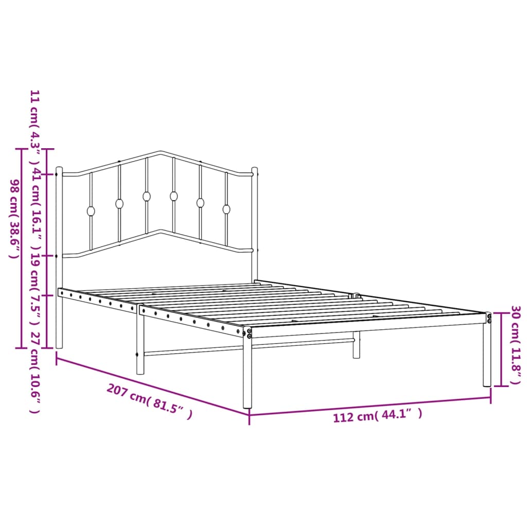 sengeramme med sengegavl 107x203 cm metal sort