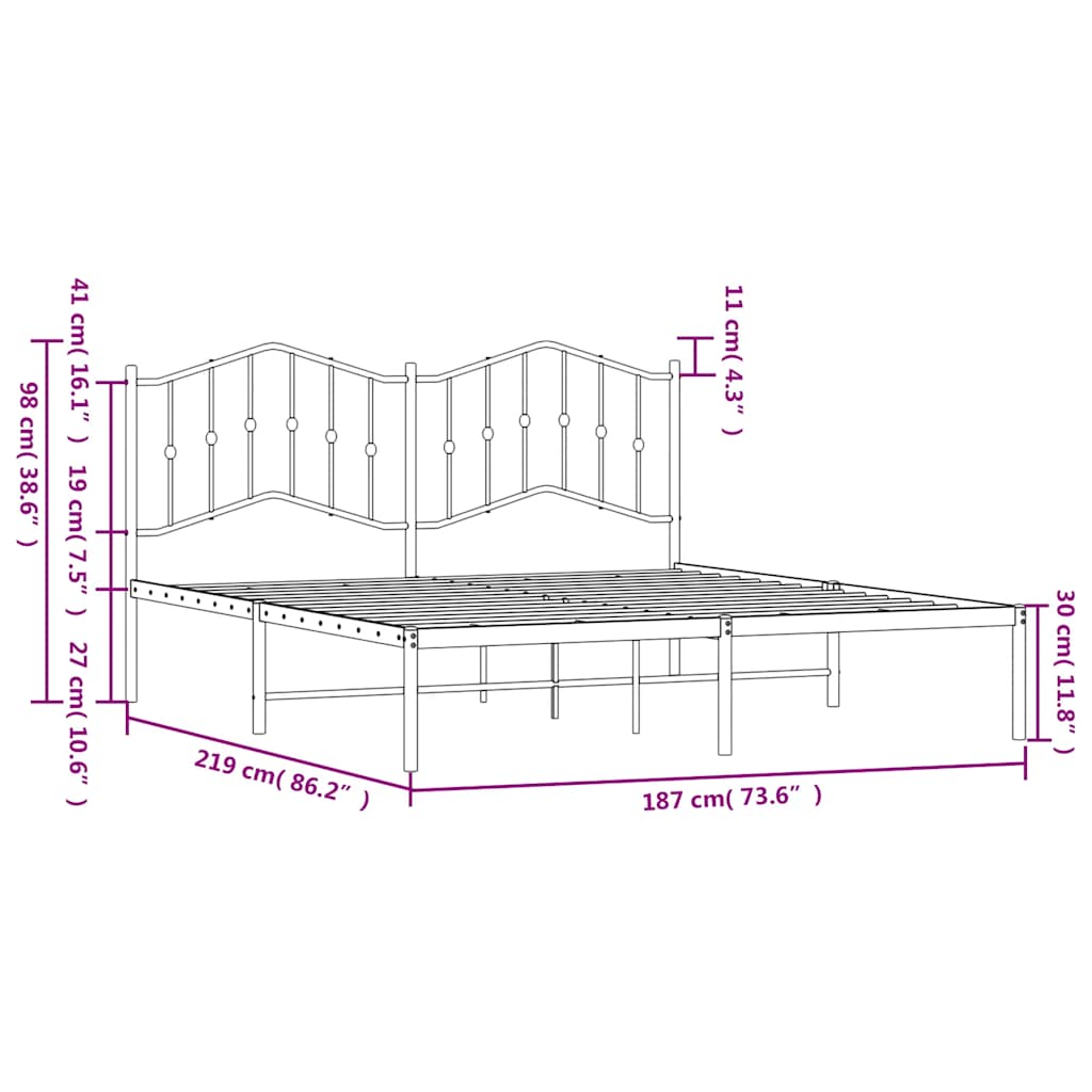 sengeramme med sengegavl 183x213 cm metal sort