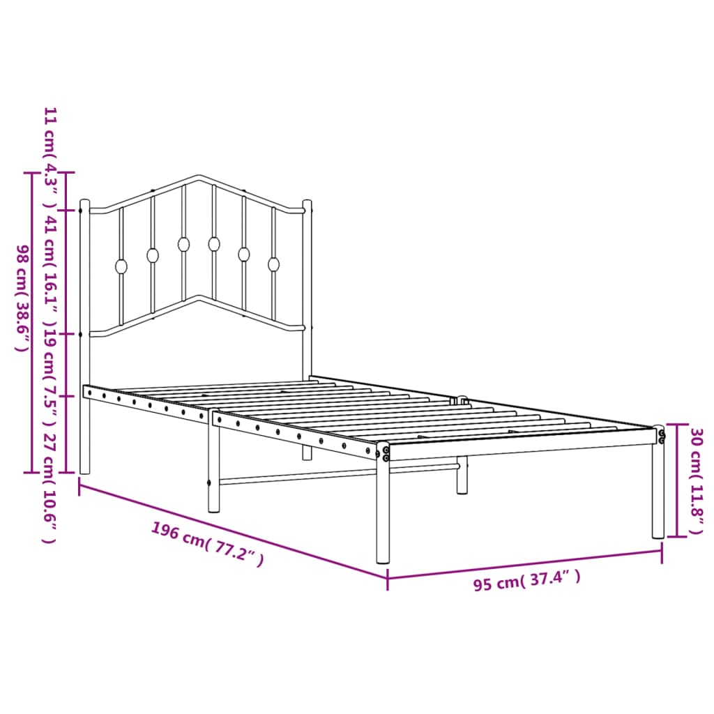 sengeramme med sengegavl 90x190 cm metal hvid