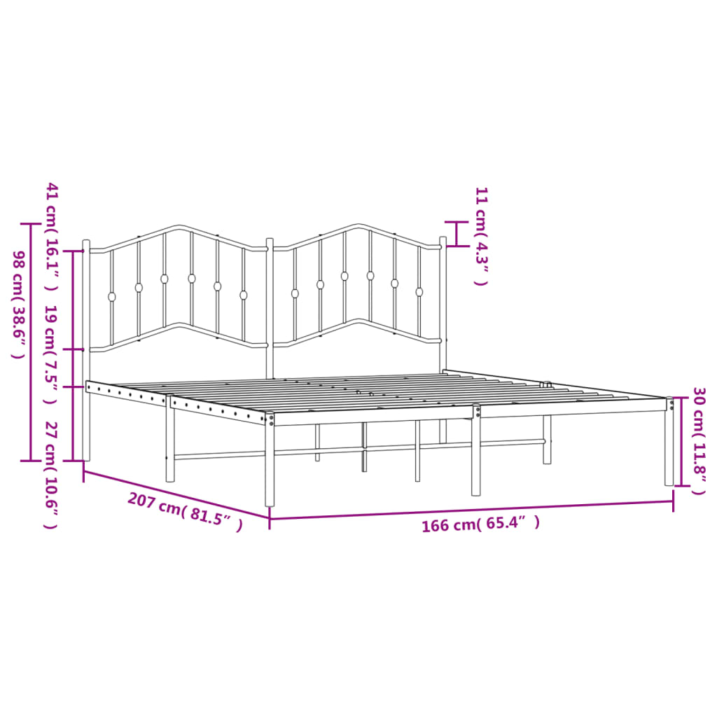 sengeramme med sengegavl 160x200 cm metal hvid