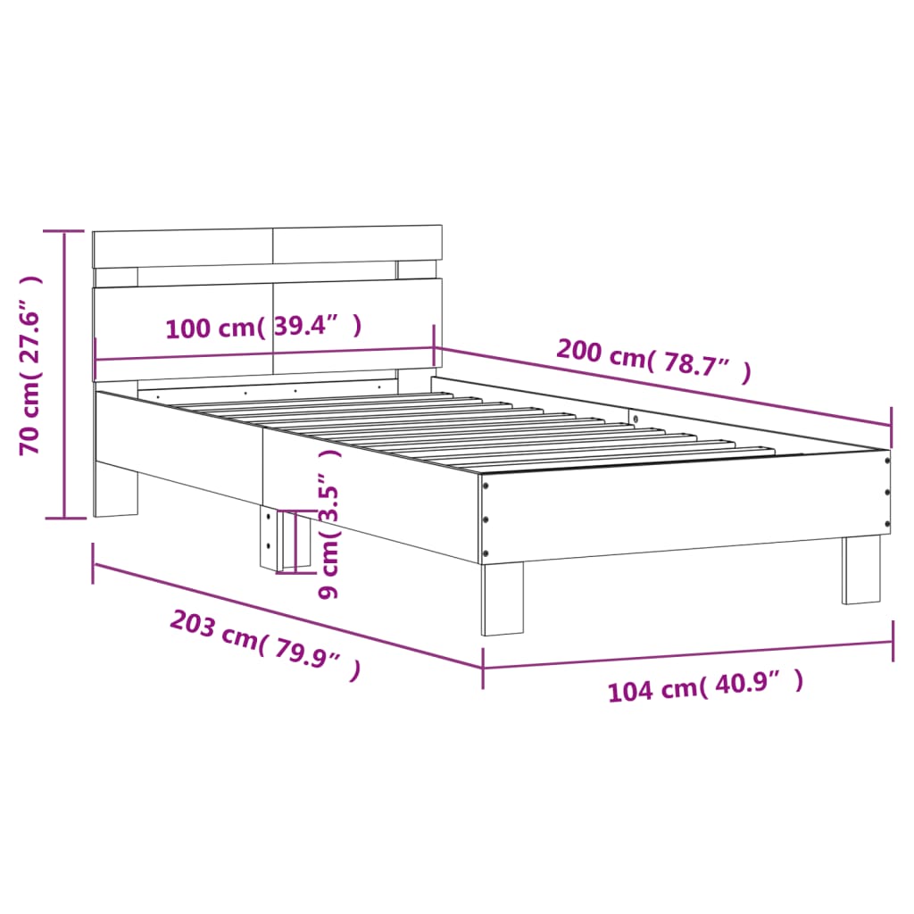 sengeramme med sengegavl 100x200 cm konstrueret træ hvid