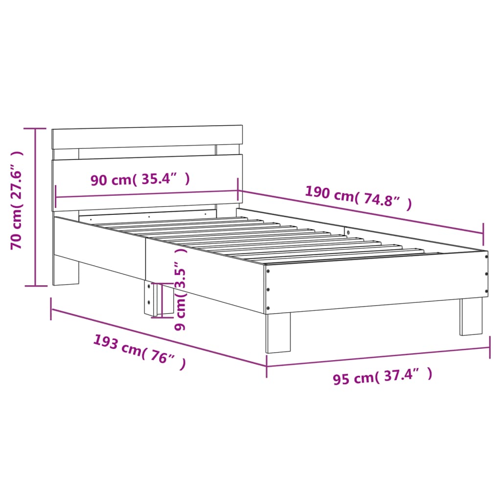sengeramme med sengegavl 90x190 cm konstrueret træ hvid