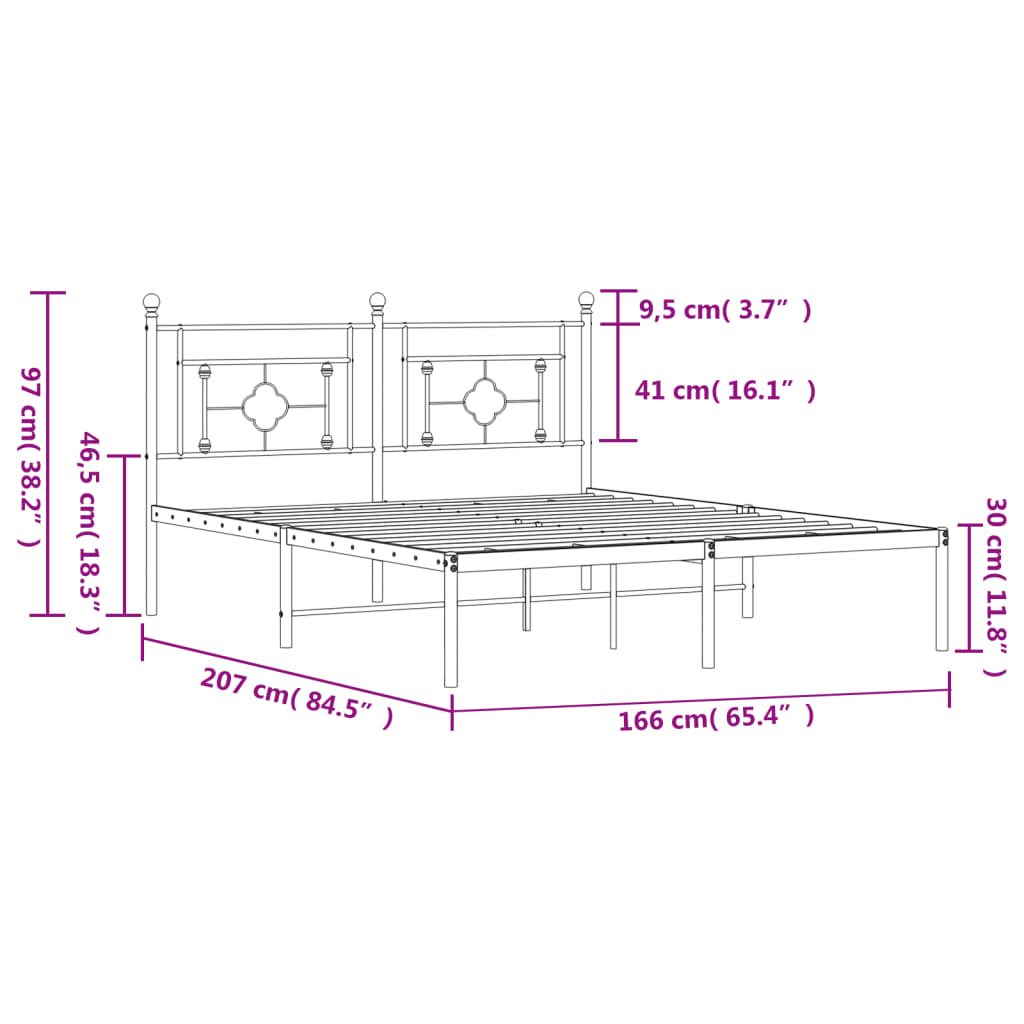sengeramme med sengegavl 160x200 cm metal sort