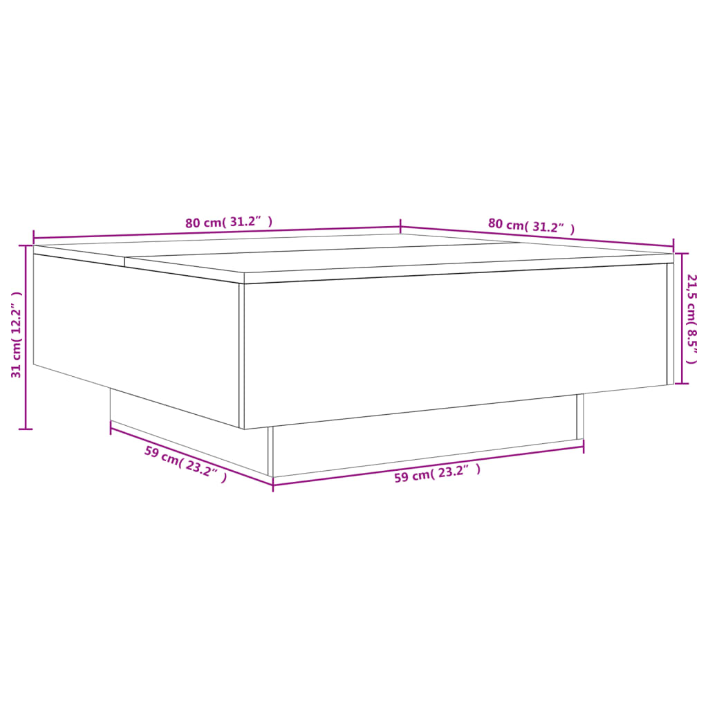sofabord 80x80x31 cm konstrueret træ hvid