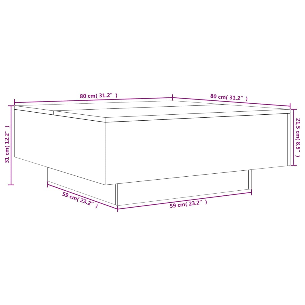 sofabord 80x80x31 cm konstrueret træ betongrå