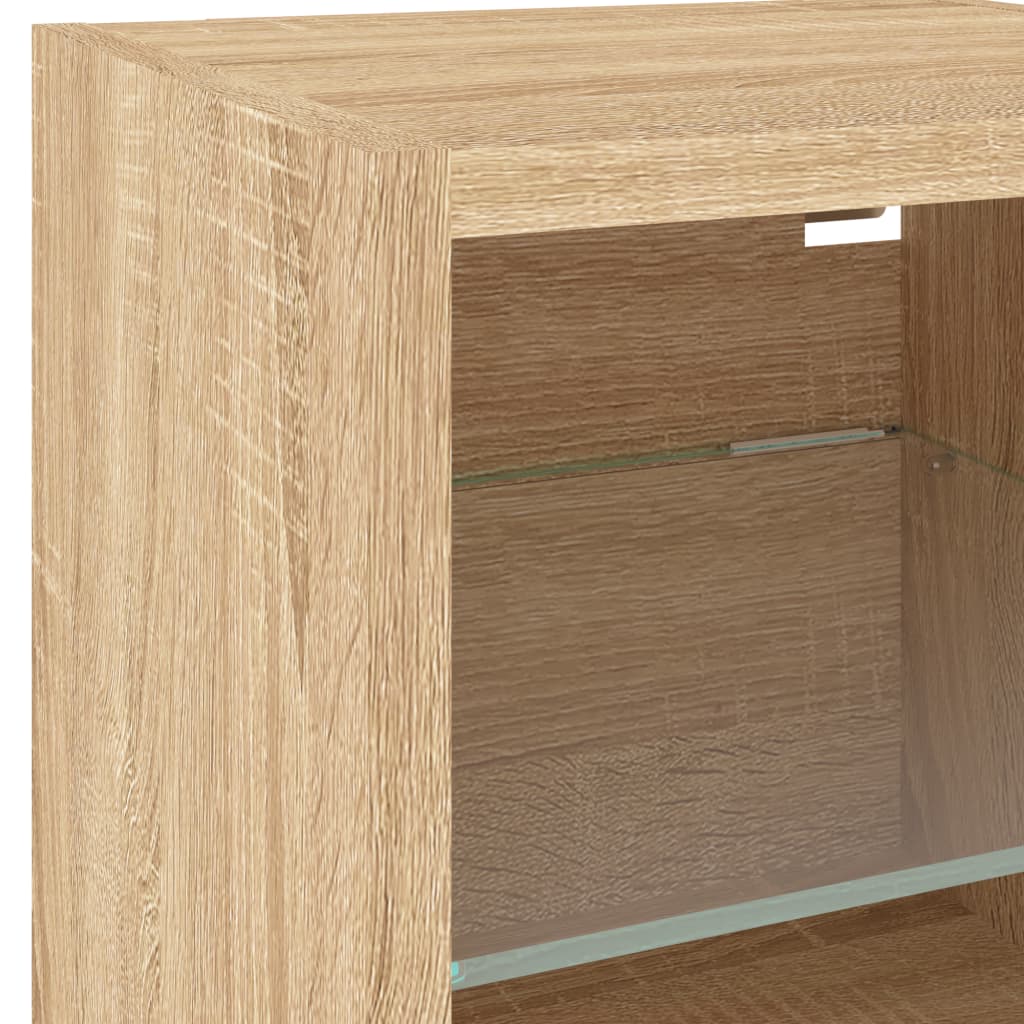 væghængte tv-borde 2 stk. med LED-lys 30x28,5x30 cm sonoma-eg