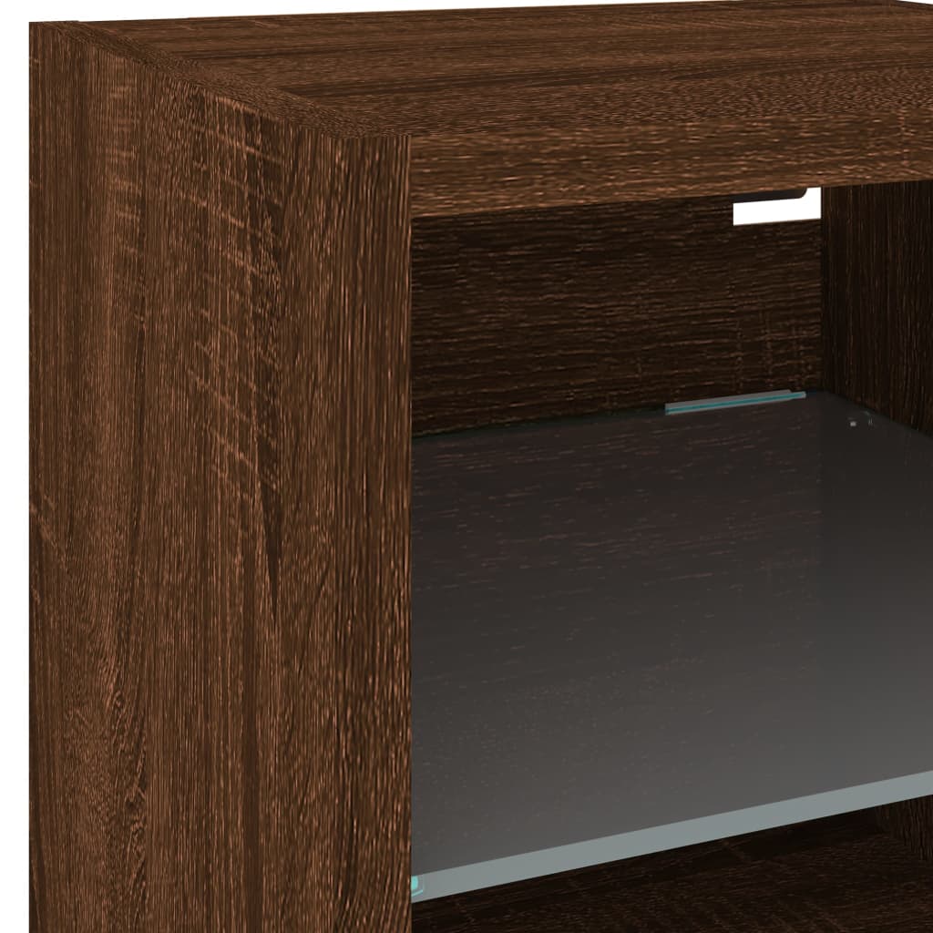 væghængte tv-borde 2 stk. med LED-lys 30x28,5x30 cm brunt eg