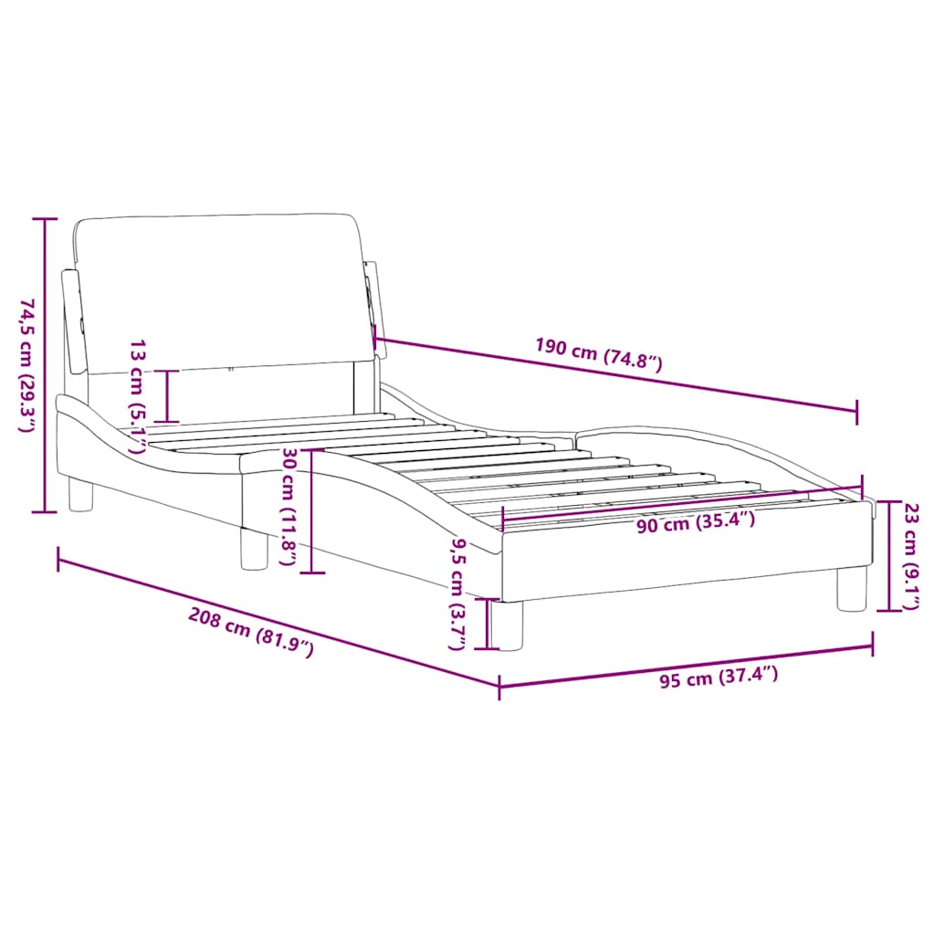 sengestel Dover sort 90x190 cm fløjl