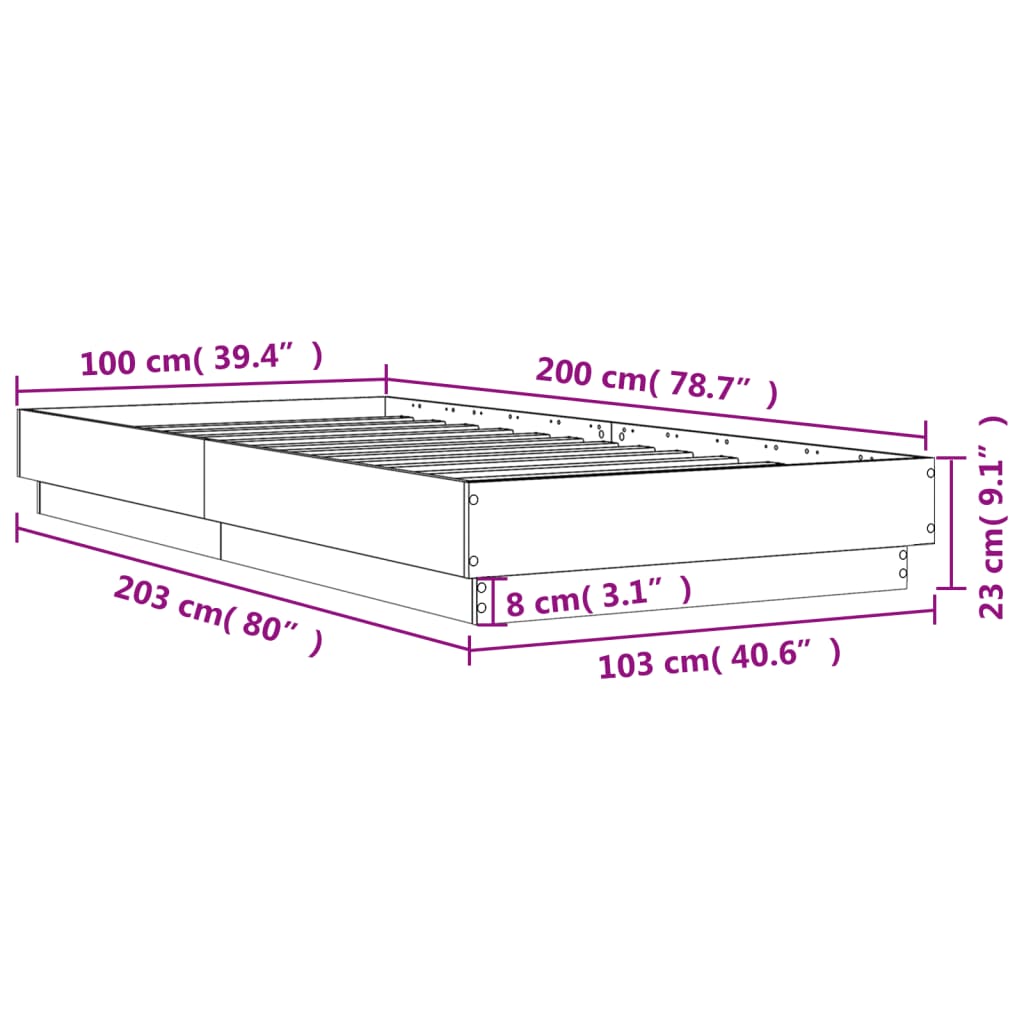 sengeramme 100x200 cm konstrueret træ grå sonoma-eg
