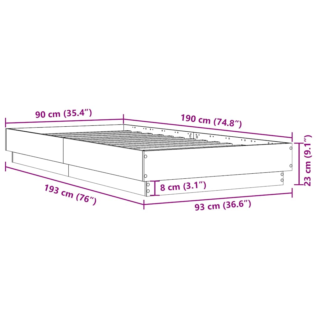 sengeramme 90x190 cm konstrueret træ hvid