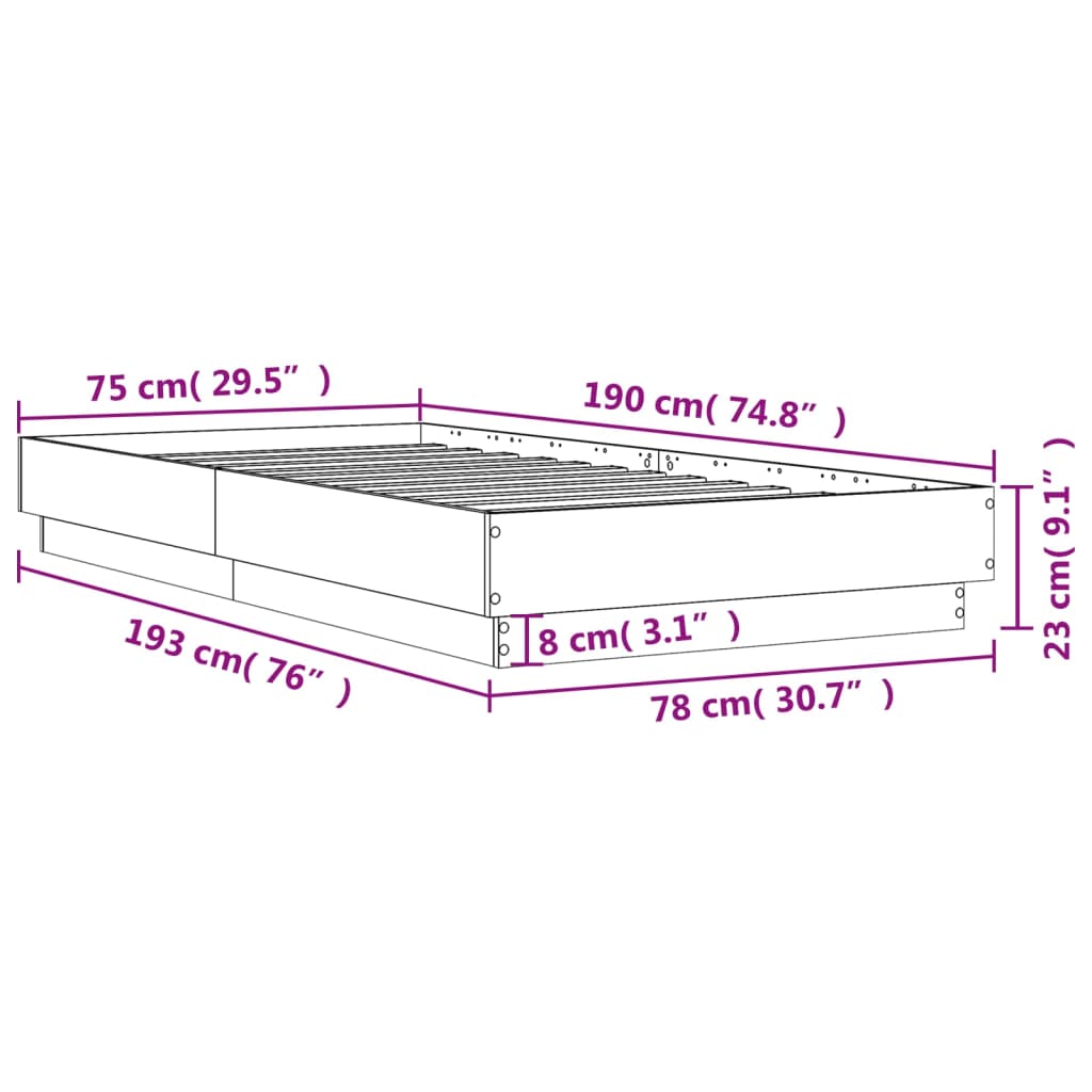 sengeramme 75x190 cm konstrueret træ hvid