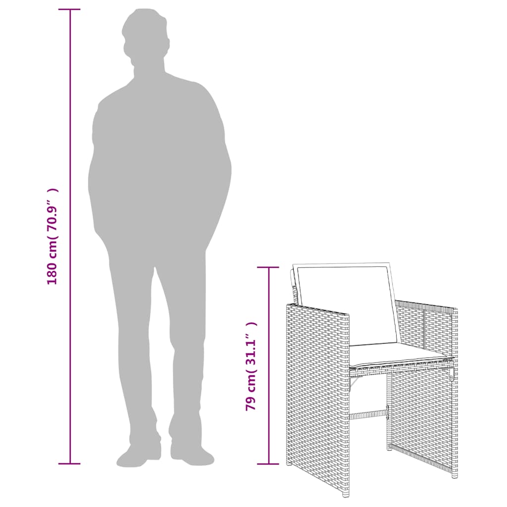 spisebordssæt til haven 7 dele med hynder polyrattan brun