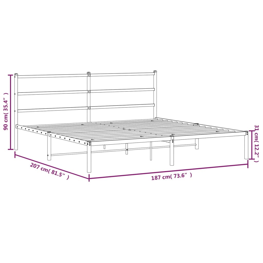 sengeramme med sengegavl 180x200 cm metal sort